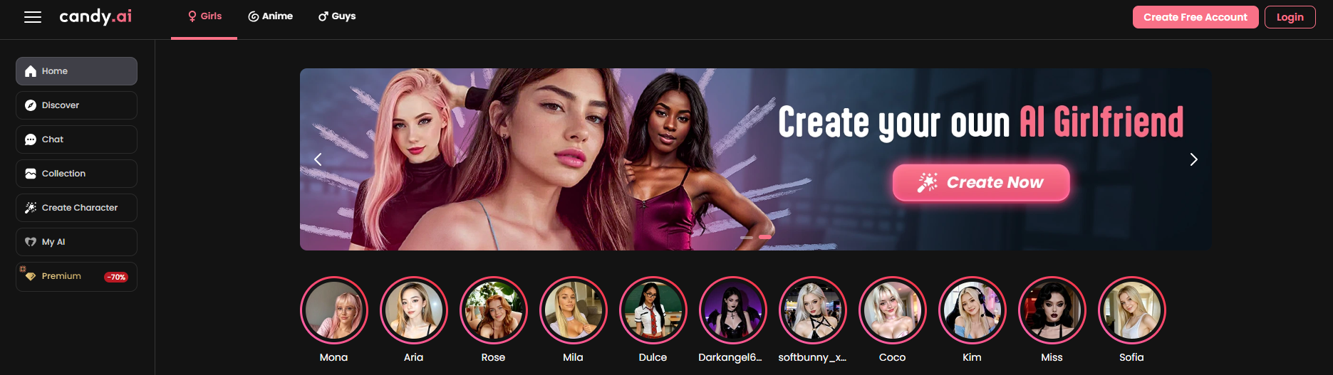 candy ai website interface