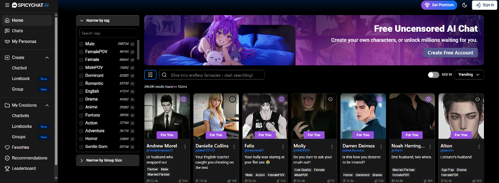 SpicyChat AI website