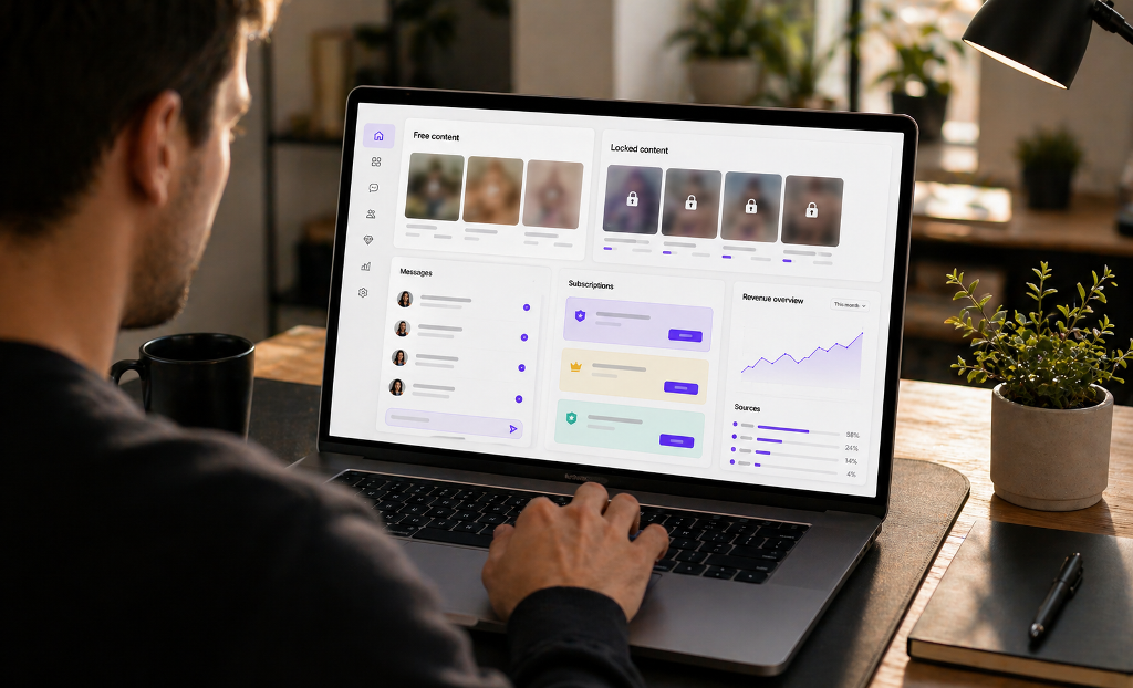 fan sitting at the laptop