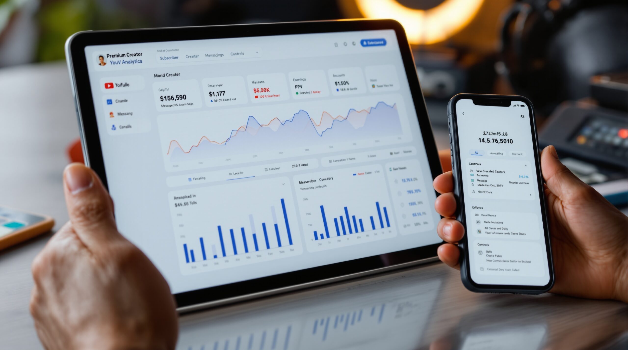 Analytics dashboard with earnings and subscriber metrics for a creator monetization platform