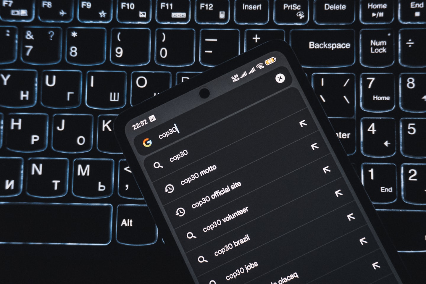 Search results screen concept showing keyword categories for OnlyFans creator SEO