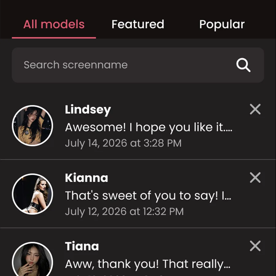 Conversations available to a free AI girlfriend account