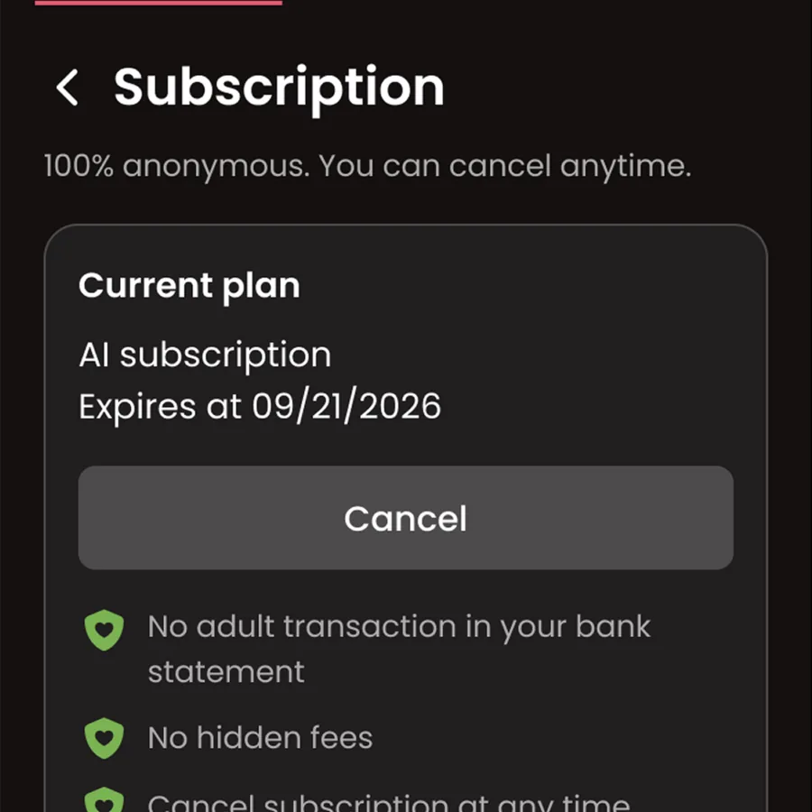AI girlfriend subscription plan with recurring billing and benefits