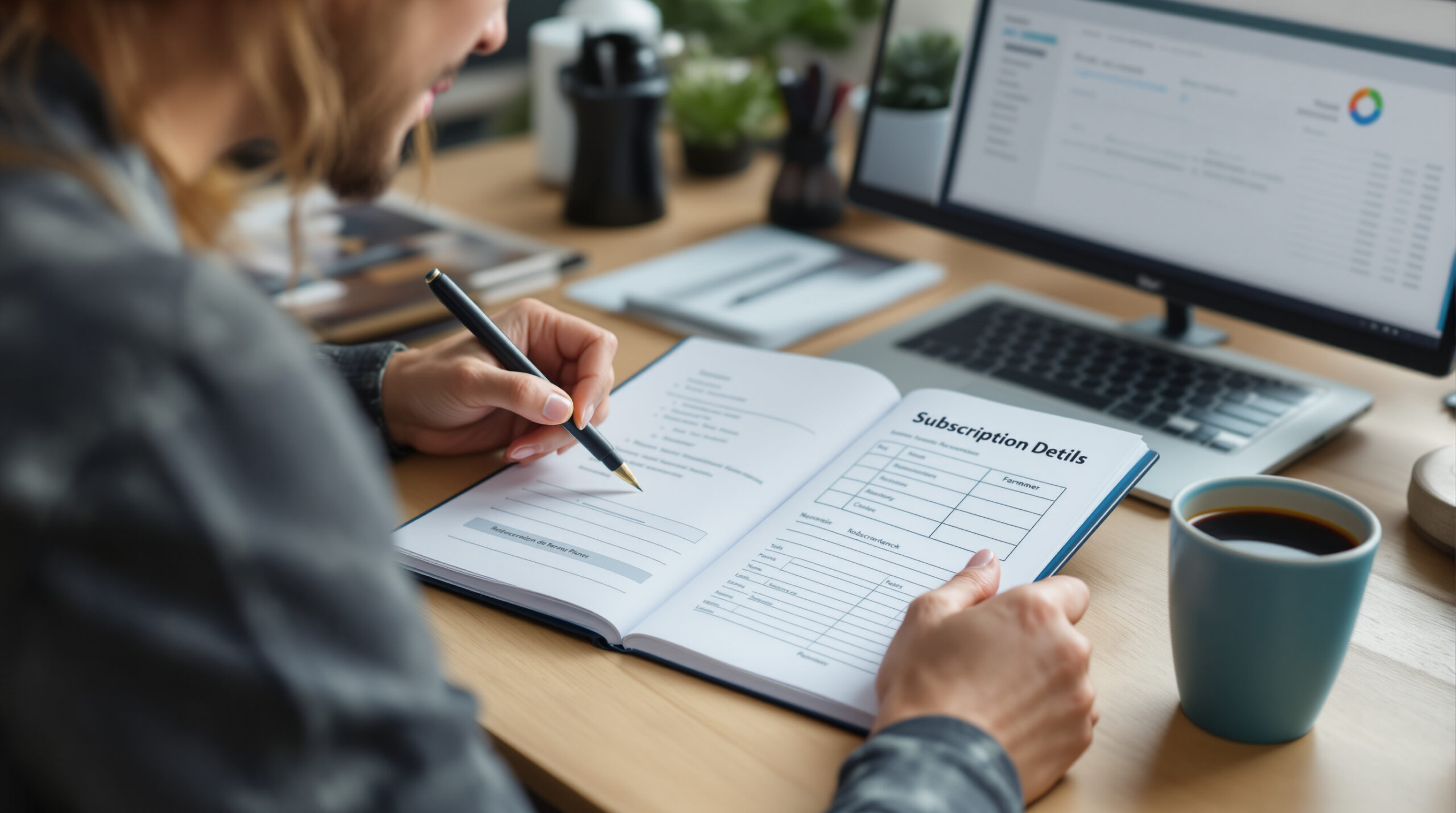 Customer recording subscription renewal details before paying