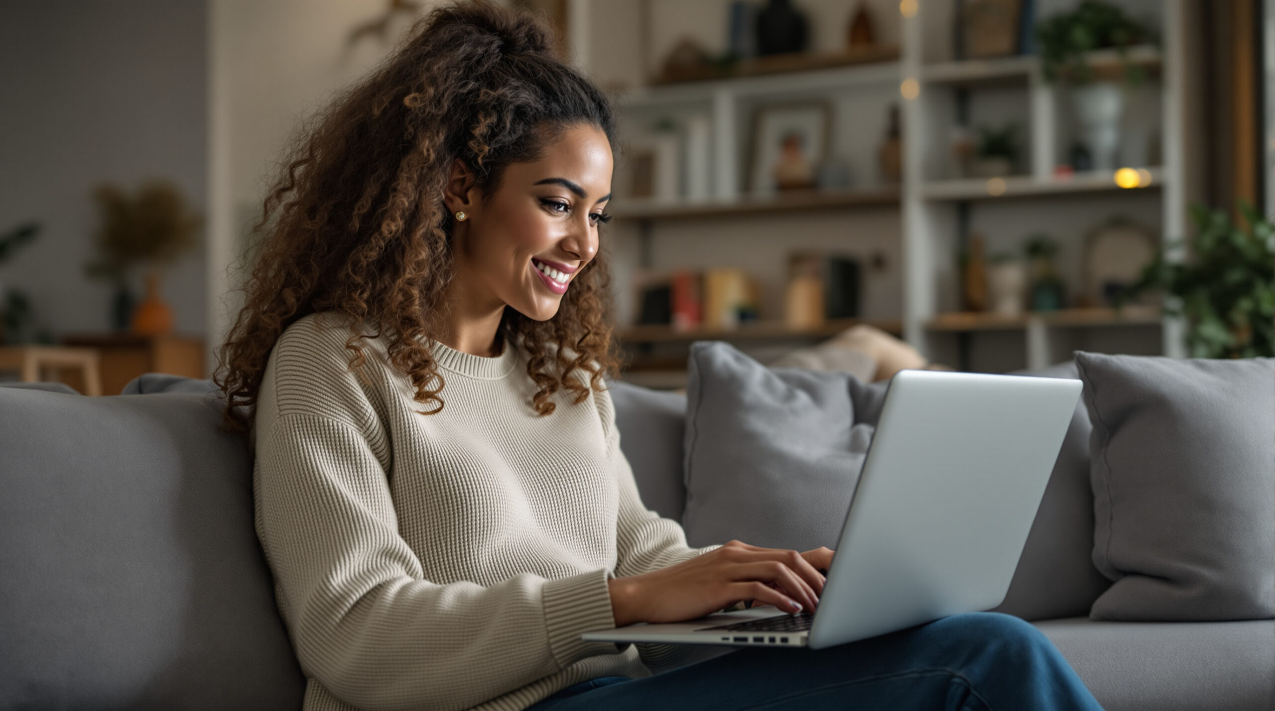 Adult customer assessing a private streaming subscription at home