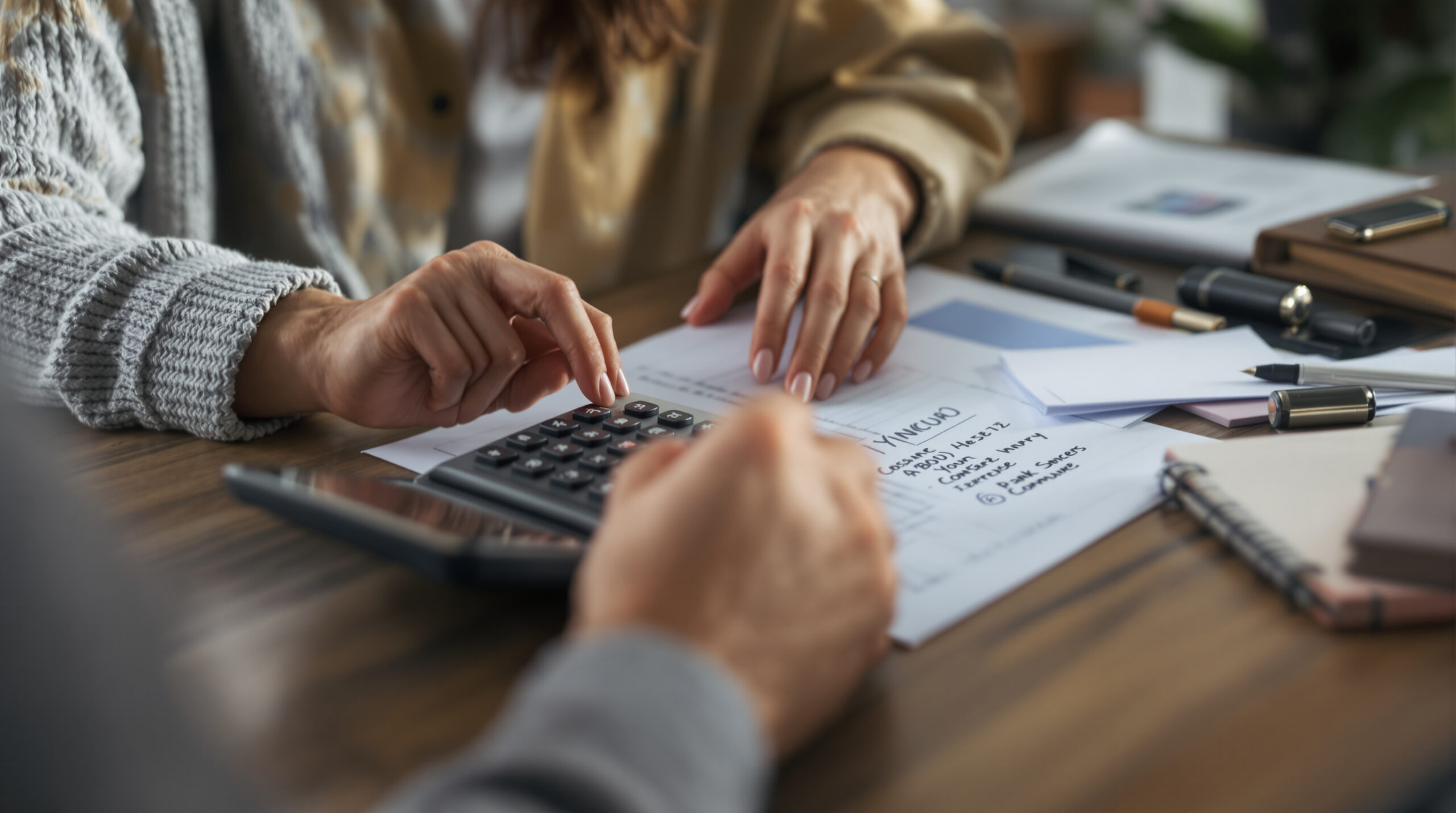 Creator calculating content income and business expenses at home