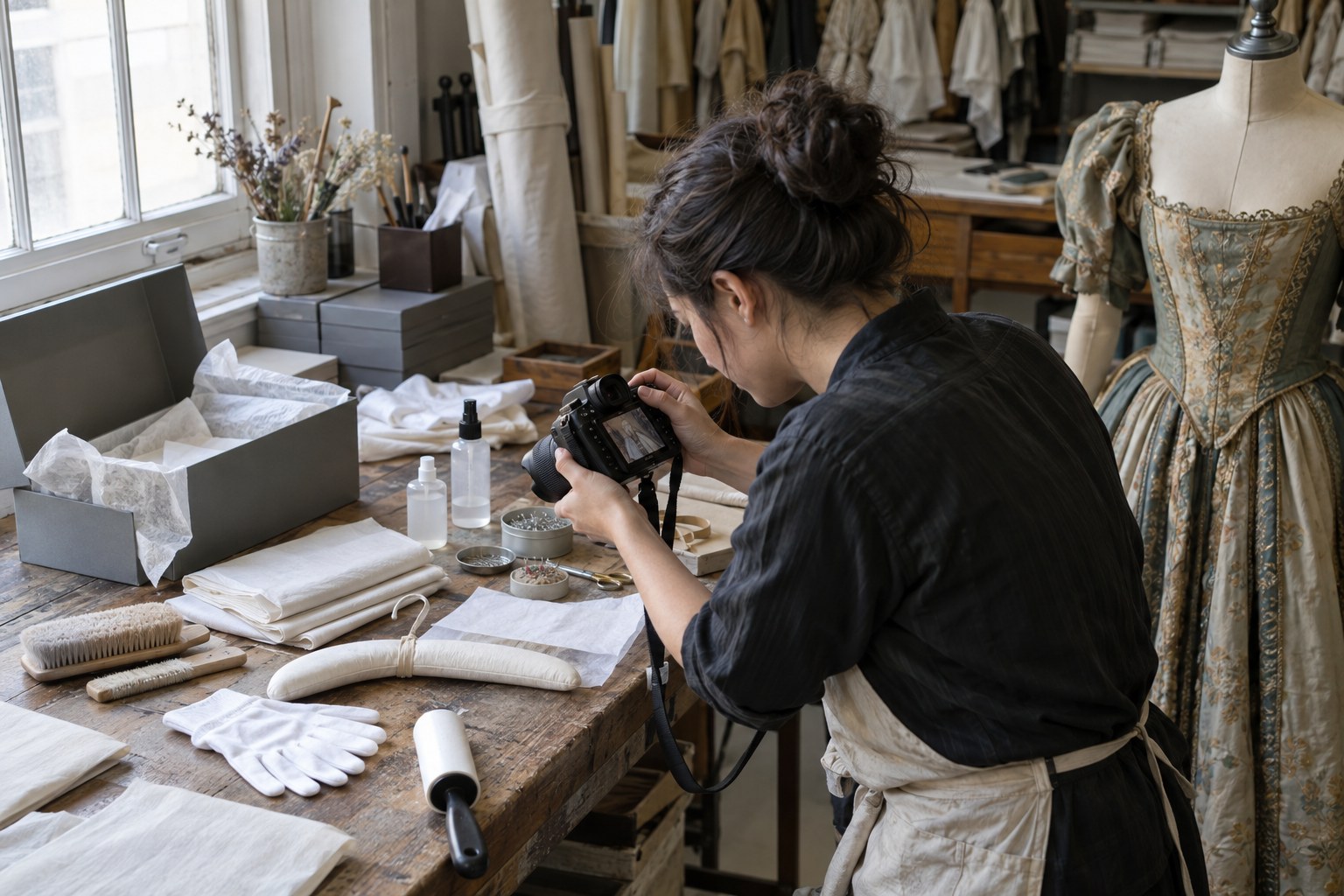 Creator photographing costume-care materials for a public resource