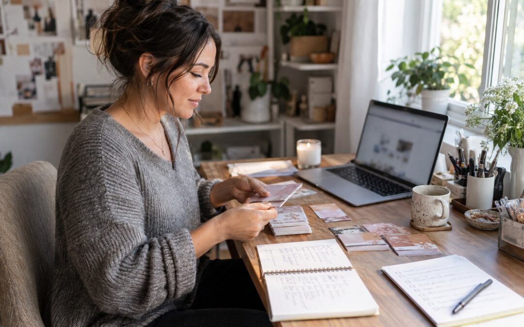 Creator planning private traffic routes at a home studio desk