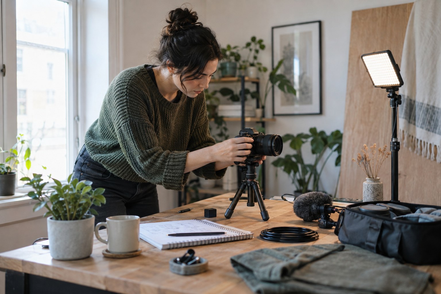 Creator preparing a weekly content production setup
