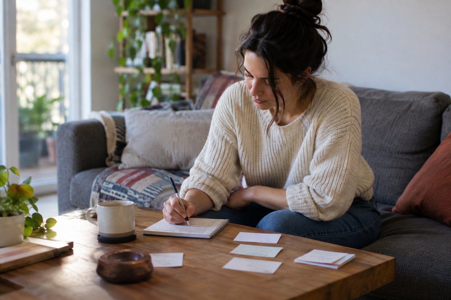 Creator drafting safe public conversation prompts at home