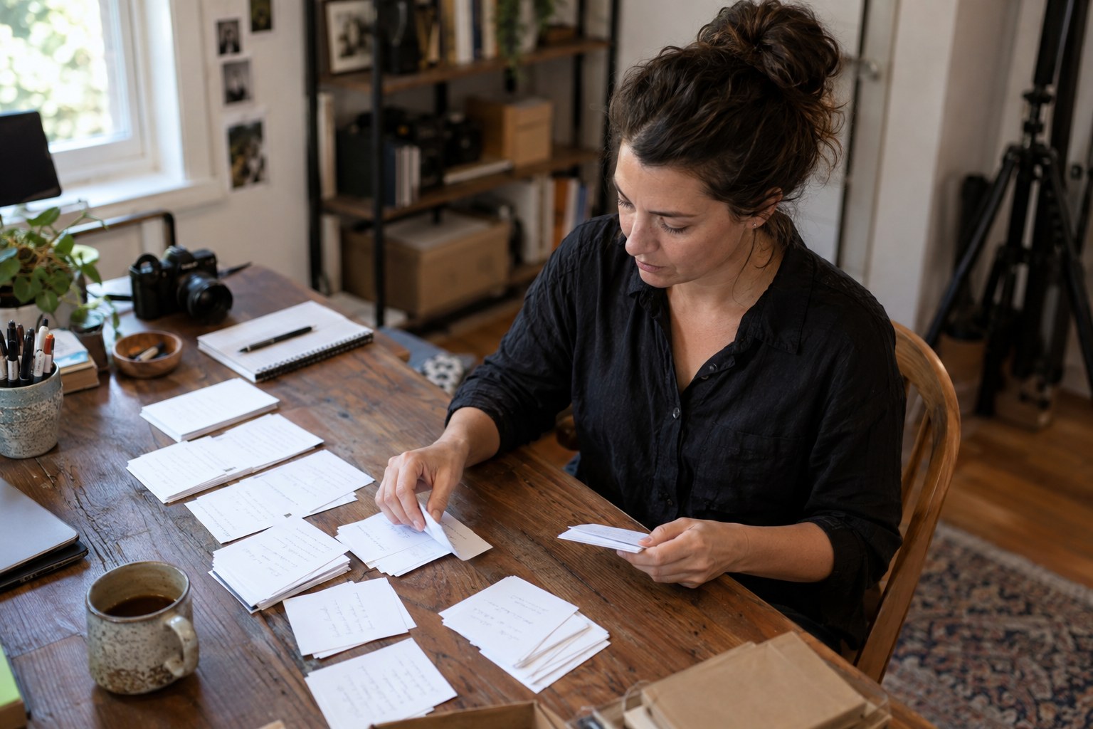 Creator sorting source and offer cards into separate groups