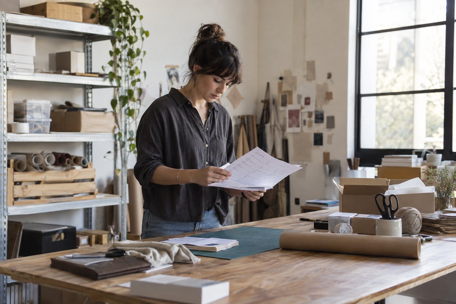 Creator reviewing a launch checklist in a working studio