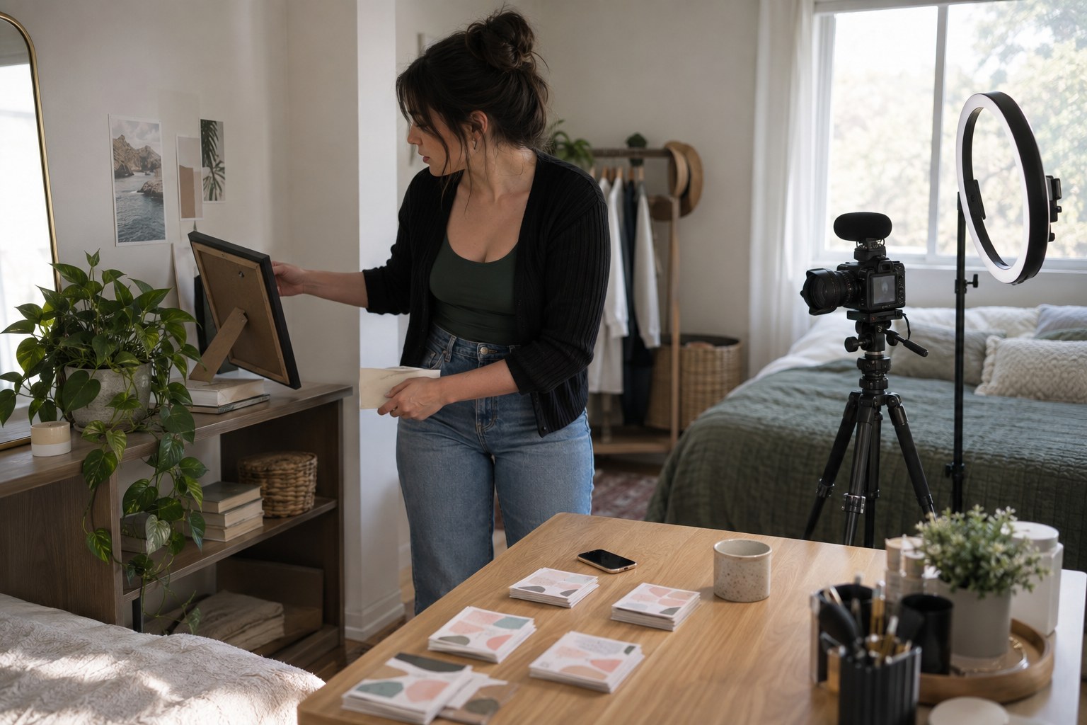 Creator checking a room for identifying details before filming
