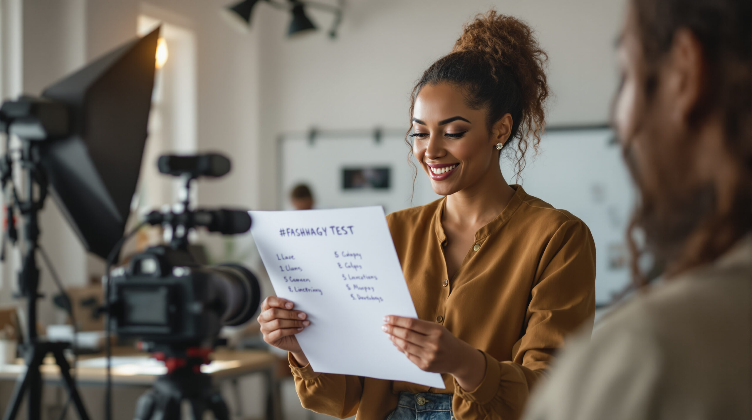 Creator reviewing a handwritten hashtag test sheet