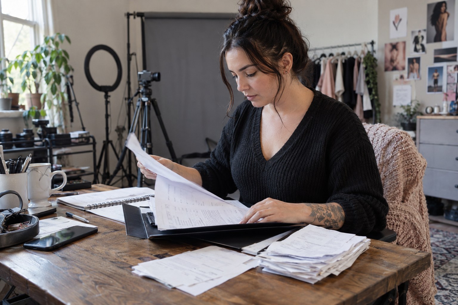 Creator preparing a business packet for an adviser
