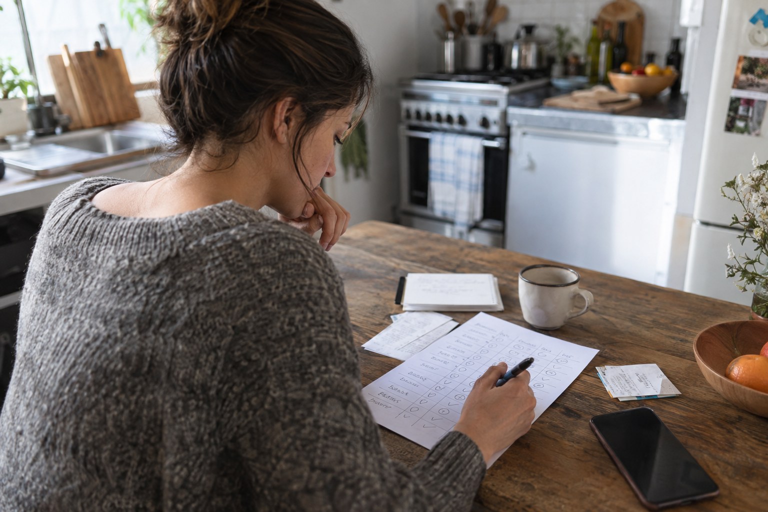 Creator marking campaign results on a paper worksheet